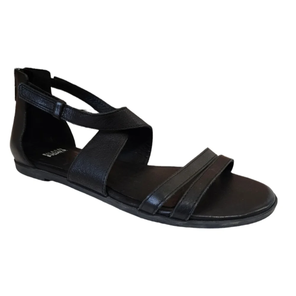 Eileen Fisher Cici Black Strappy leather Open Toe sandal Summer Vacation Casual